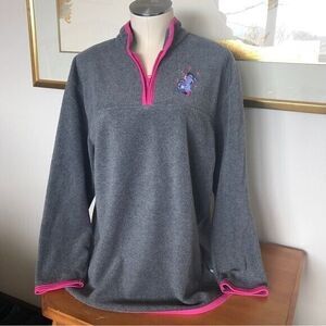 Pooh Disney Women's Gray Pink Large Eeyore Long Sleeve Fleece 1/4 Zip Pullover‎